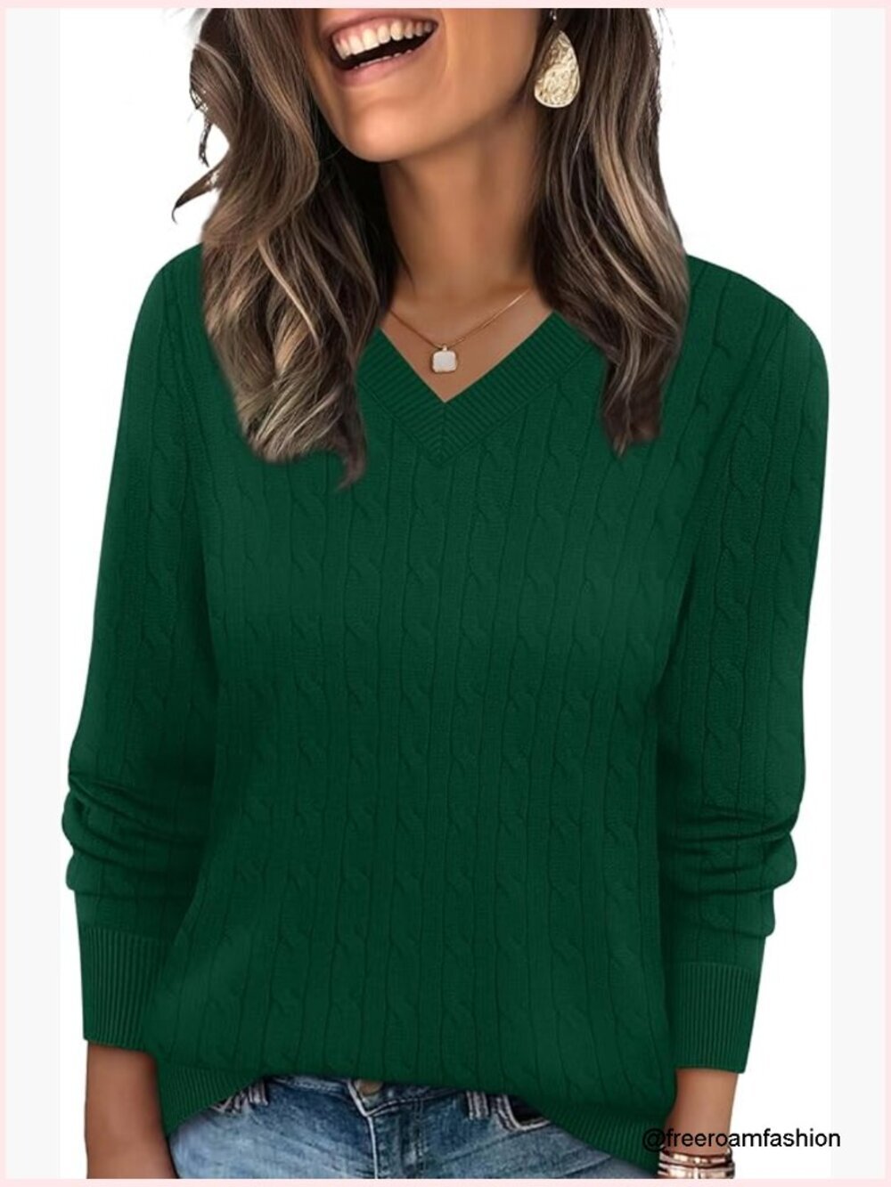 Cable Knit V Neck Long Sleeve Pullover Teacher Outfit